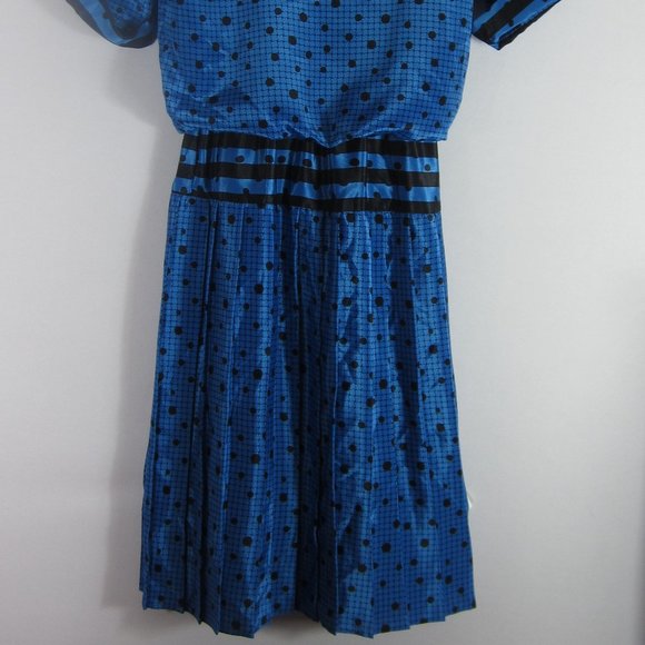 Vtg Perceptions Womens 5 / 6 Blue Polka Dot Short Sleeve Pleated Dress Small - Picture 7 of 12